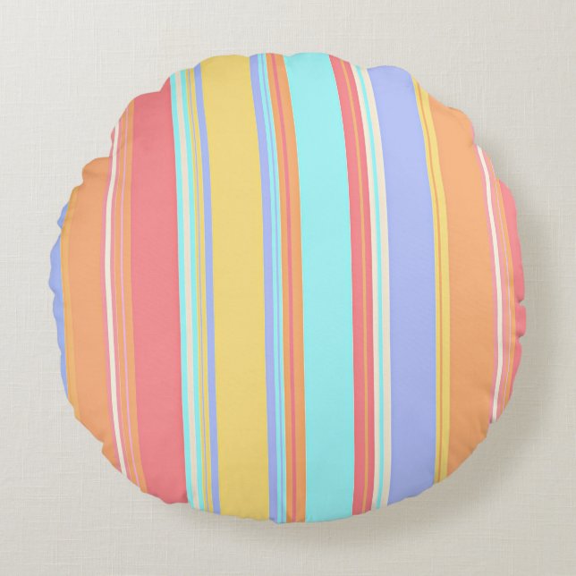 Pastel stripes pattern round cushion (Front)