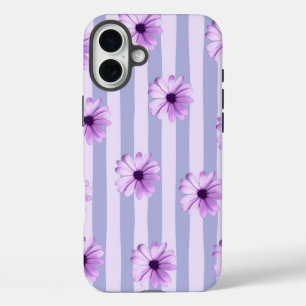 Pastel stripes pattern with Daisies iPhone 16 Plus Case