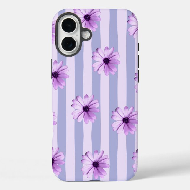 Pastel stripes pattern with Daisies Case-Mate iPhone Case (Back)