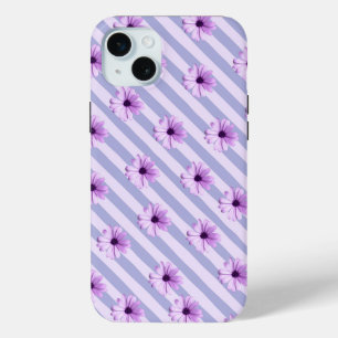 Pastel stripes pattern with Daisies iPhone 15 Mini Case