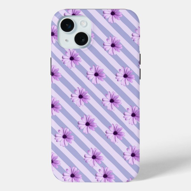 Pastel stripes pattern with Daisies Case-Mate iPhone Case (Back)