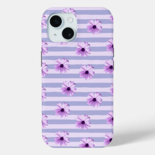 Pastel stripes pattern with Daisies iPhone 15 Case