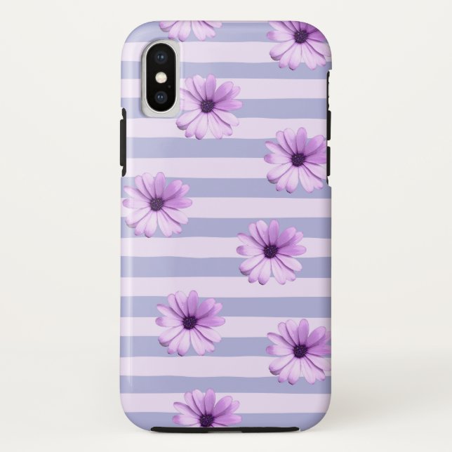 Pastel stripes pattern with Daisies Case-Mate iPhone Case (Back)