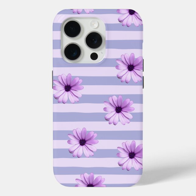 Pastel stripes pattern with Daisies Case-Mate iPhone Case (Back)