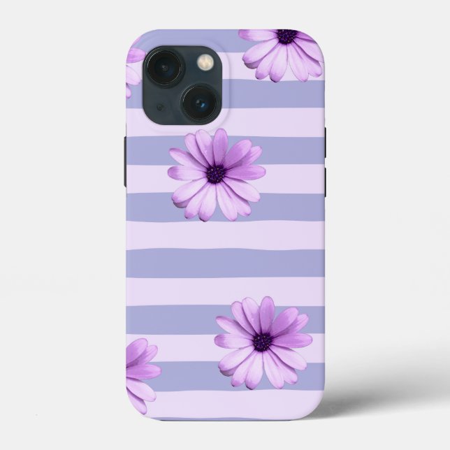 Pastel stripes pattern with Daisies Case-Mate iPhone Case (Back)
