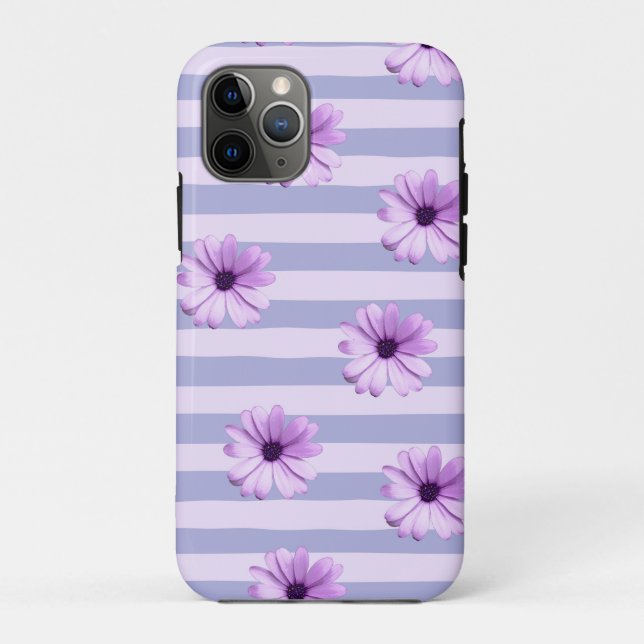 Pastel stripes pattern with Daisies Case-Mate iPhone Case (Back)
