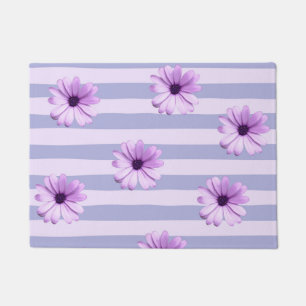 Pastel stripes pattern with Daisies Doormat