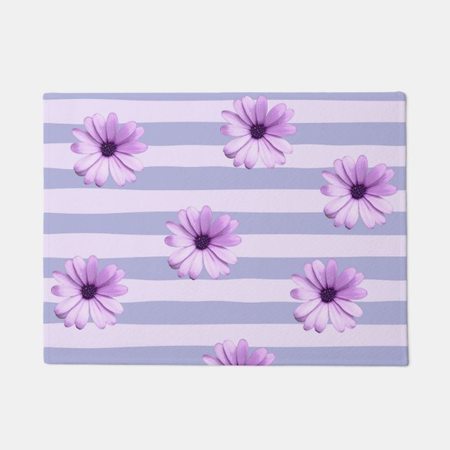Pastel stripes pattern with Daisies Doormat (Front)