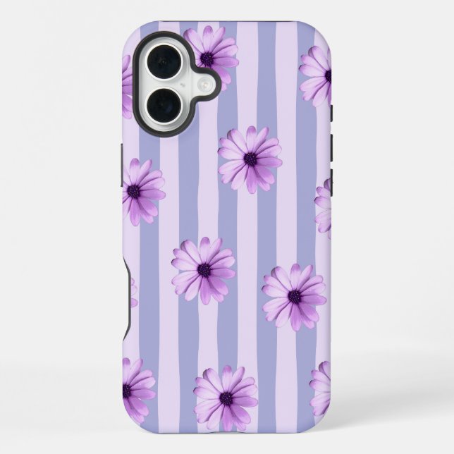 Pastel stripes pattern with Daisies iPhone Case (Back)