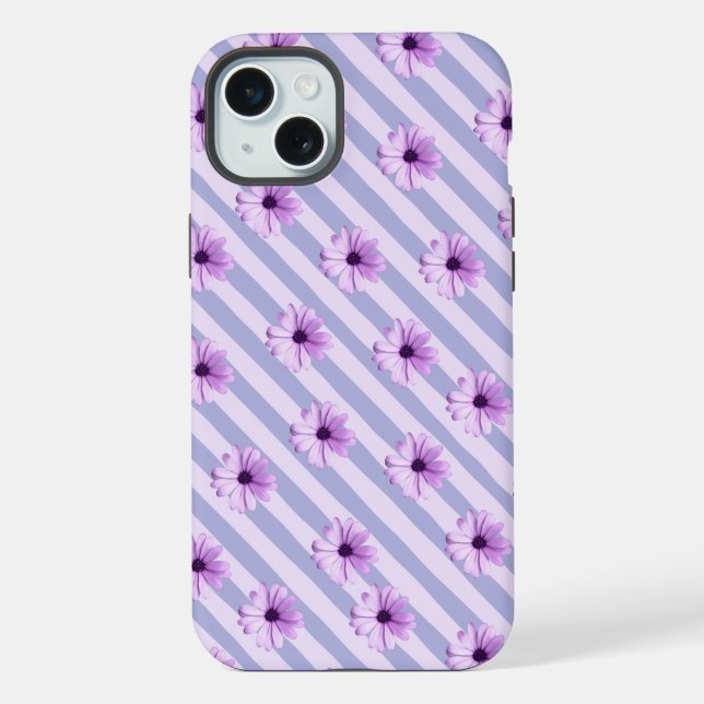 Pastel stripes pattern with Daisies iPhone Case (Back)