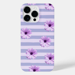 Pastel stripes pattern with Daisies iPhone 14 Pro Max Case