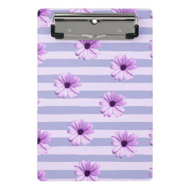 Pastel stripes pattern with Daisies Mini Clipboard (Front)
