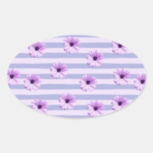 Pastel stripes pattern with Daisies Oval Sticker
