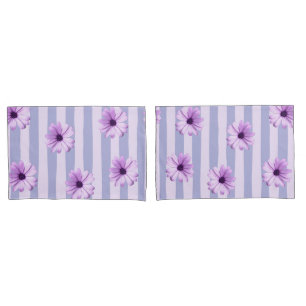 Pastel stripes pattern with Daisies Pillowcase