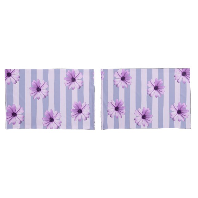 Pastel stripes pattern with Daisies Pillowcase (Front-Set)