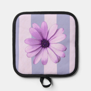 Pastel stripes pattern with Daisies Pot Holder