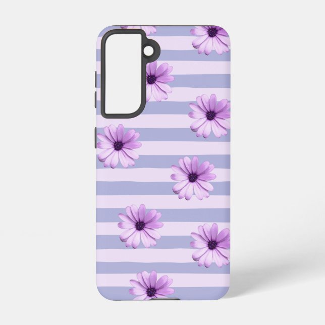 Pastel stripes pattern with Daisies Samsung Galaxy S21 Case (Back)