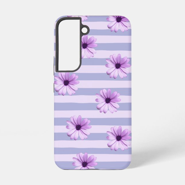 Pastel stripes pattern with Daisies Samsung Galaxy S22 Case (Back)