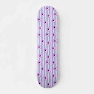 Pastel stripes pattern with Daisies Skateboard