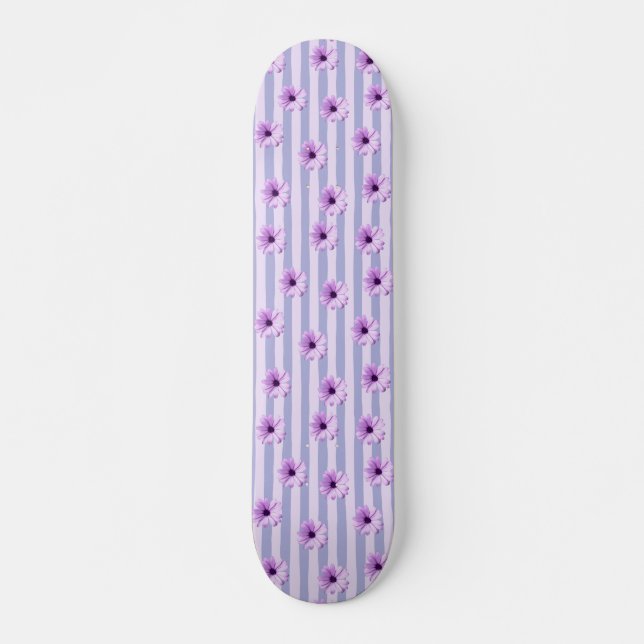 Pastel stripes pattern with Daisies Skateboard (Front)