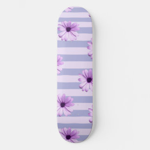 Pastel stripes pattern with Daisies Skateboard