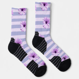 Pastel stripes pattern with Daisies Socks