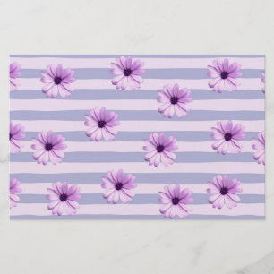 Pastel stripes pattern with Daisies Stationery