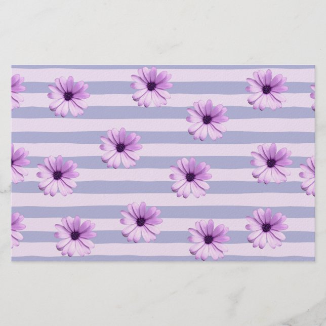Pastel stripes pattern with Daisies Stationery (Front)