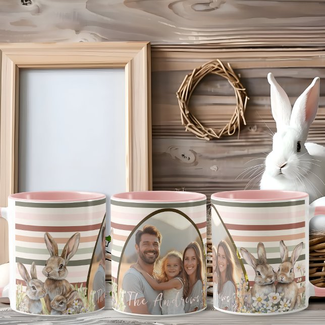 Pastel Stripes photo Easter with Bunnies Mug (Pastel Stripes photo Easter with Bunnies Mug)