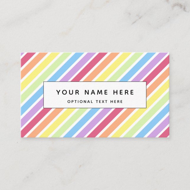 Pastel Stripes Rainbow Diagonal Pattern Business Card (Front)