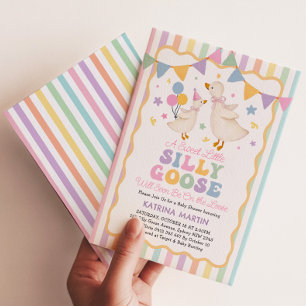 Pastel Stripes Silly Goose Girl Baby Shower Invitation