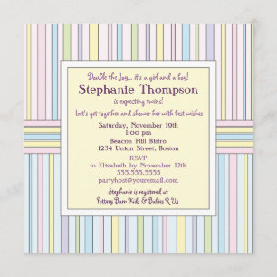 Pastel Stripes Twins Baby Shower Invitation