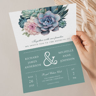 Pastel Succulent Ampersand QR Code Wedding Invitation