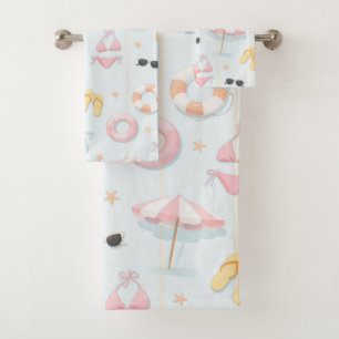 Pastel summer beach accessories pattern bath towel set