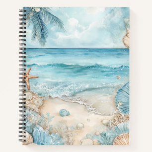 PASTEL SUMMER BEACH SCENE WITH SEASHELLS NOTEBOOK