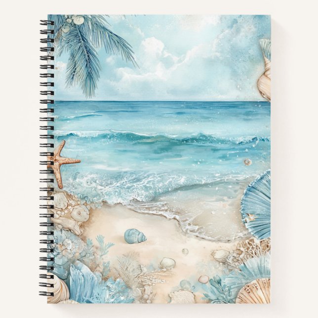 PASTEL SUMMER BEACH SCENE WITH SEASHELLS NOTEBOOK (Front)