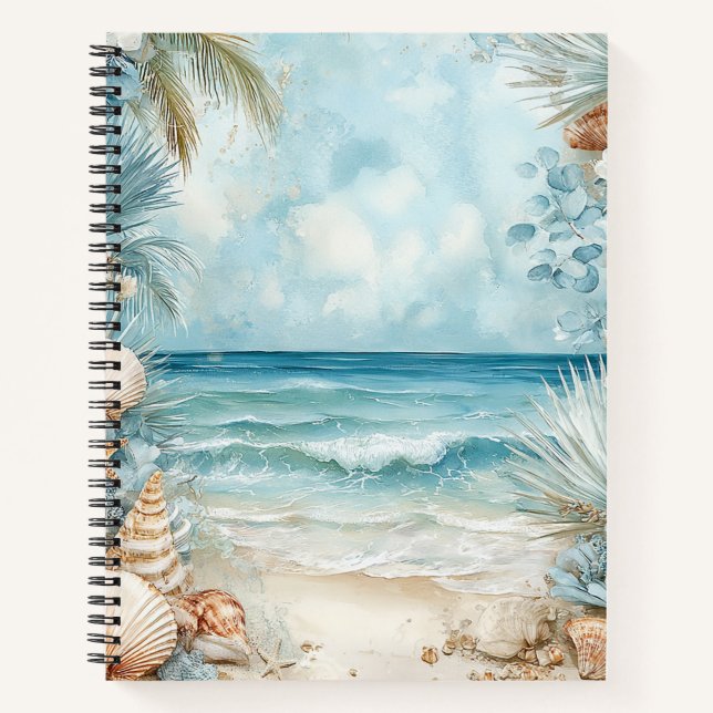 PASTEL SUMMER BEACH SCENE WITH SEASHELLS NOTEBOOK (Front)