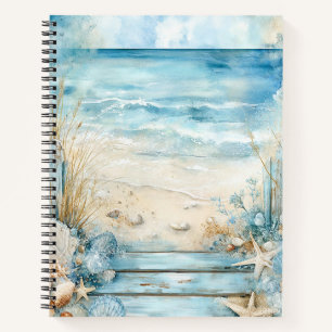 PASTEL SUMMER BEACH SCENE WITH SEASHELLS NOTEBOOK