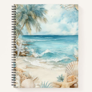 PASTEL SUMMER BEACH SCENE WITH SEASHELLS NOTEBOOK