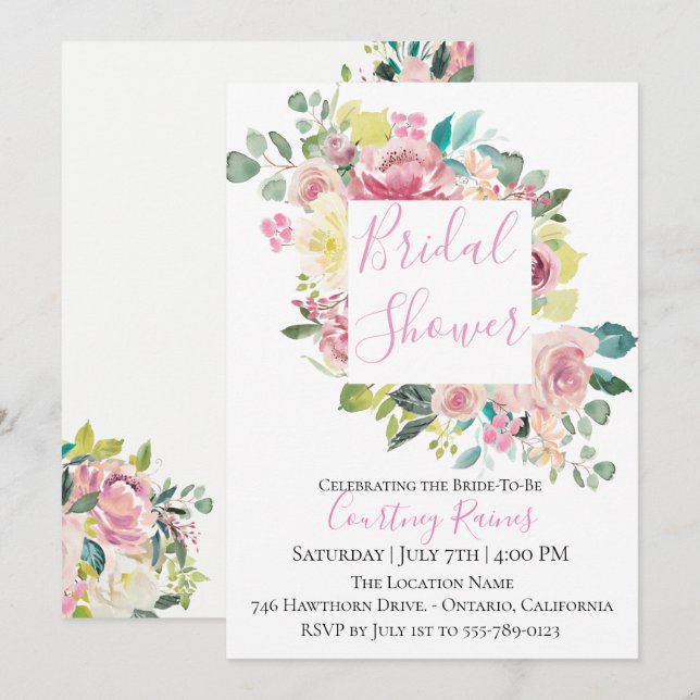 Pastel Summer Floral Bridal Shower Invitation (Front/Back)