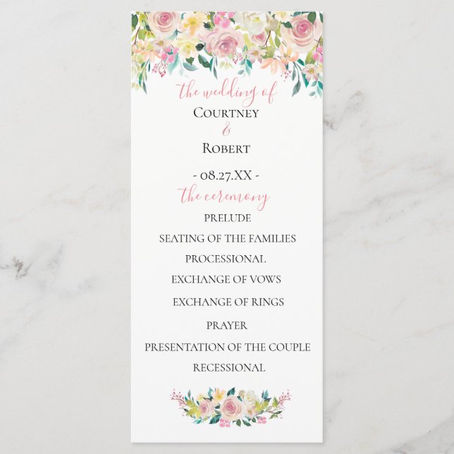 Pastel Summer Floral Wedding Program Programme (Front)