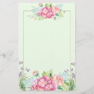 Pastel Summer Flowers and Pink Line Border Stationery
