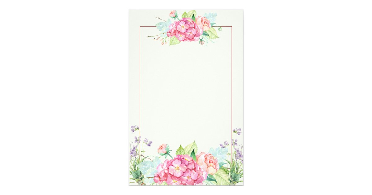 Pastel Summer Flowers And Pink Line Border Stationery