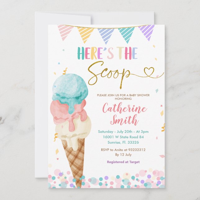 Pastel Summer Ice Cream Baby Shower Invitation (Front)