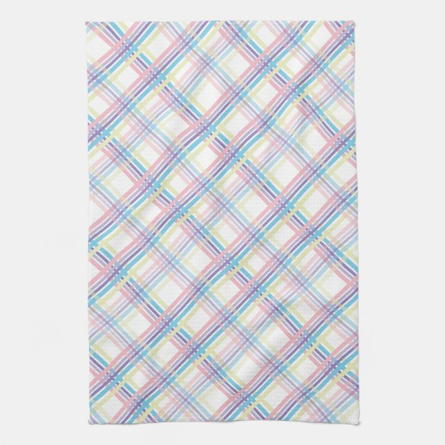 Pastel Summer Plaid Tea Towel (Vertical)