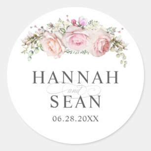 Pastel Summer Roses Wedding Favour Classic Round Sticker
