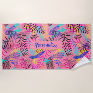Pastel Summertime Flowers Illustration Personalise Beach Towel