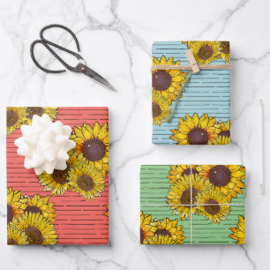 Pastel Sunflower Watercolor Wrapping Paper Sheet
