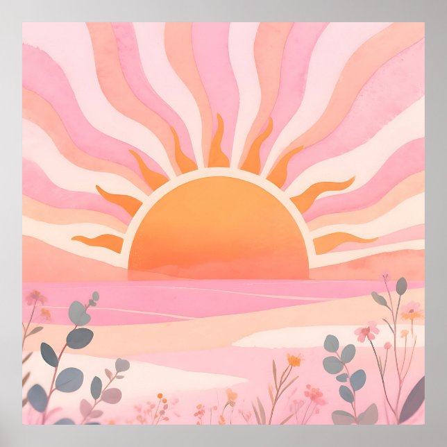 Pastel Sunrise Boho Meadow Poster (Front)