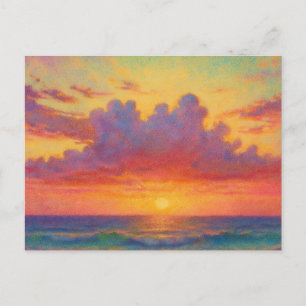Pastel Sunset Beach - Painterly Style Seascape Postcard
